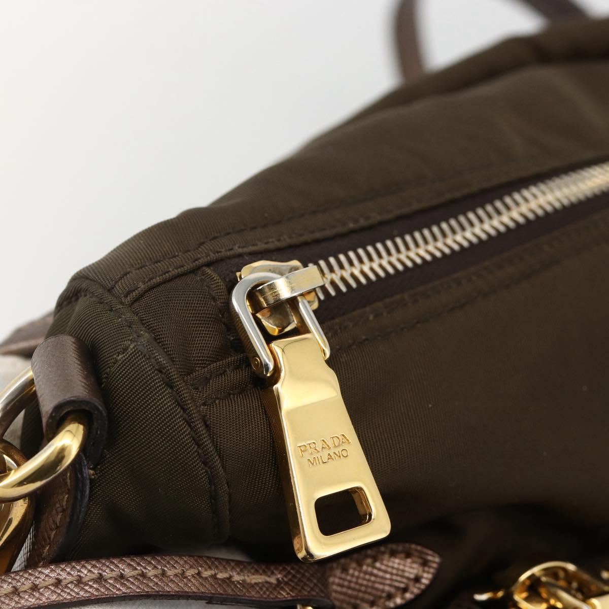 PRADA Shoulder Bag Nylon Khaki Gold Auth mr2228