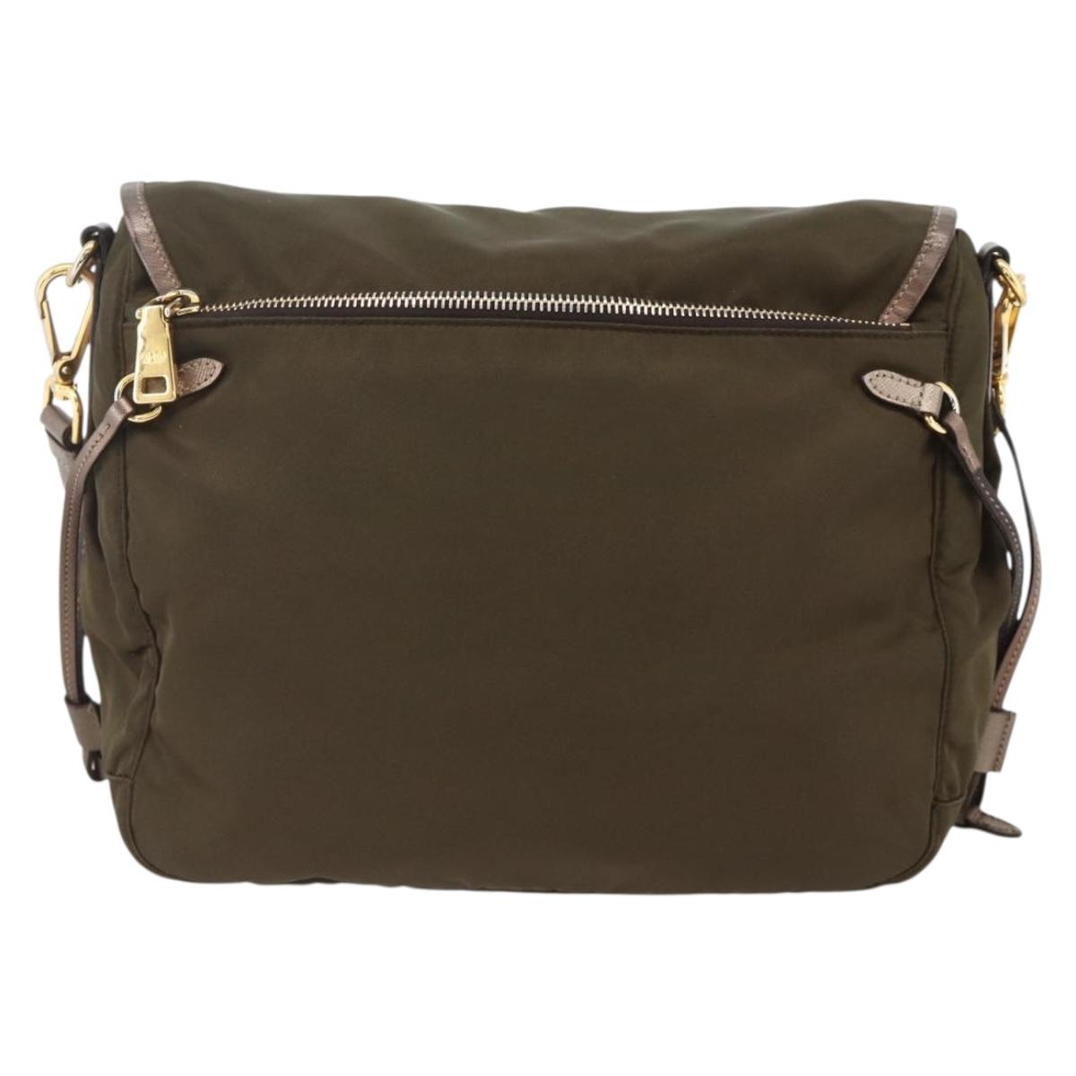 PRADA Shoulder Bag Nylon Khaki Gold Auth mr2228