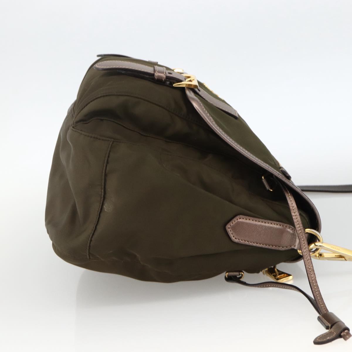 PRADA Shoulder Bag Nylon Khaki Gold Auth mr2228
