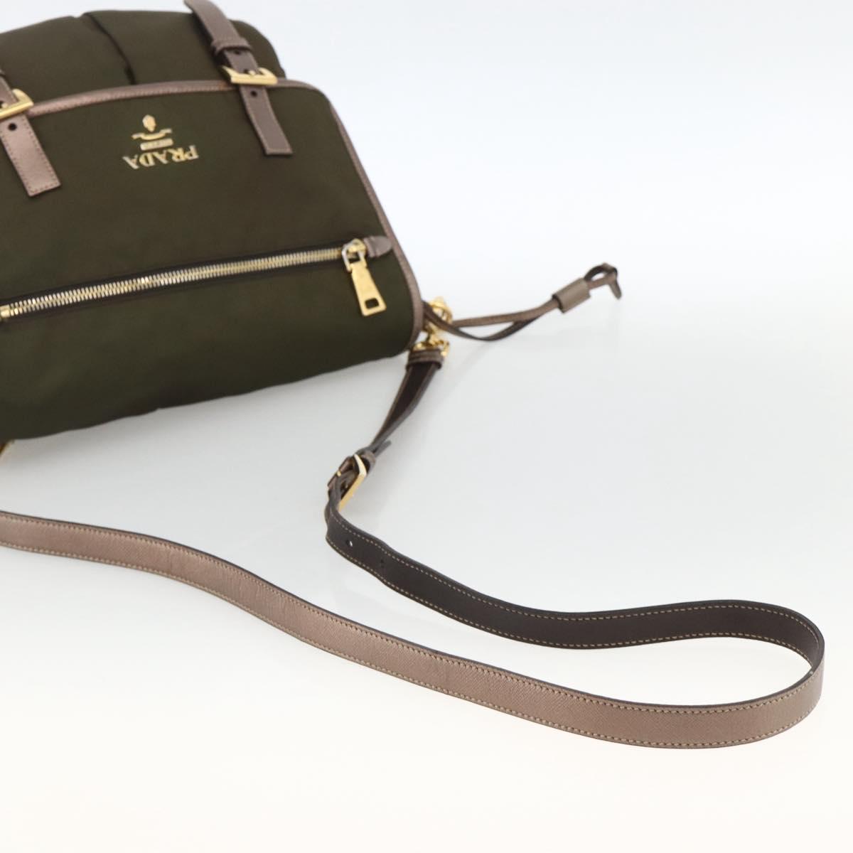 PRADA Shoulder Bag Nylon Khaki Gold Auth mr2228