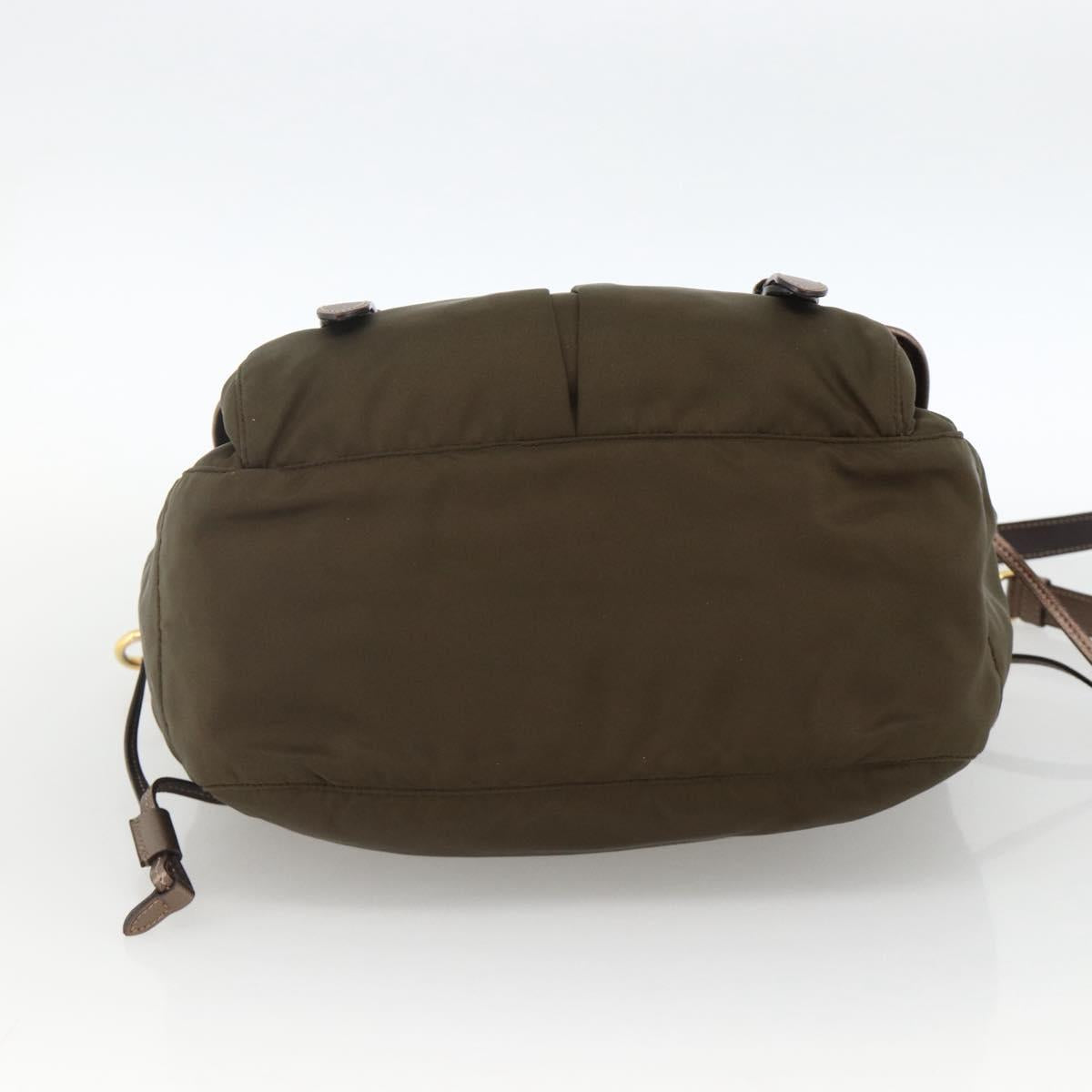 PRADA Shoulder Bag Nylon Khaki Gold Auth mr2228