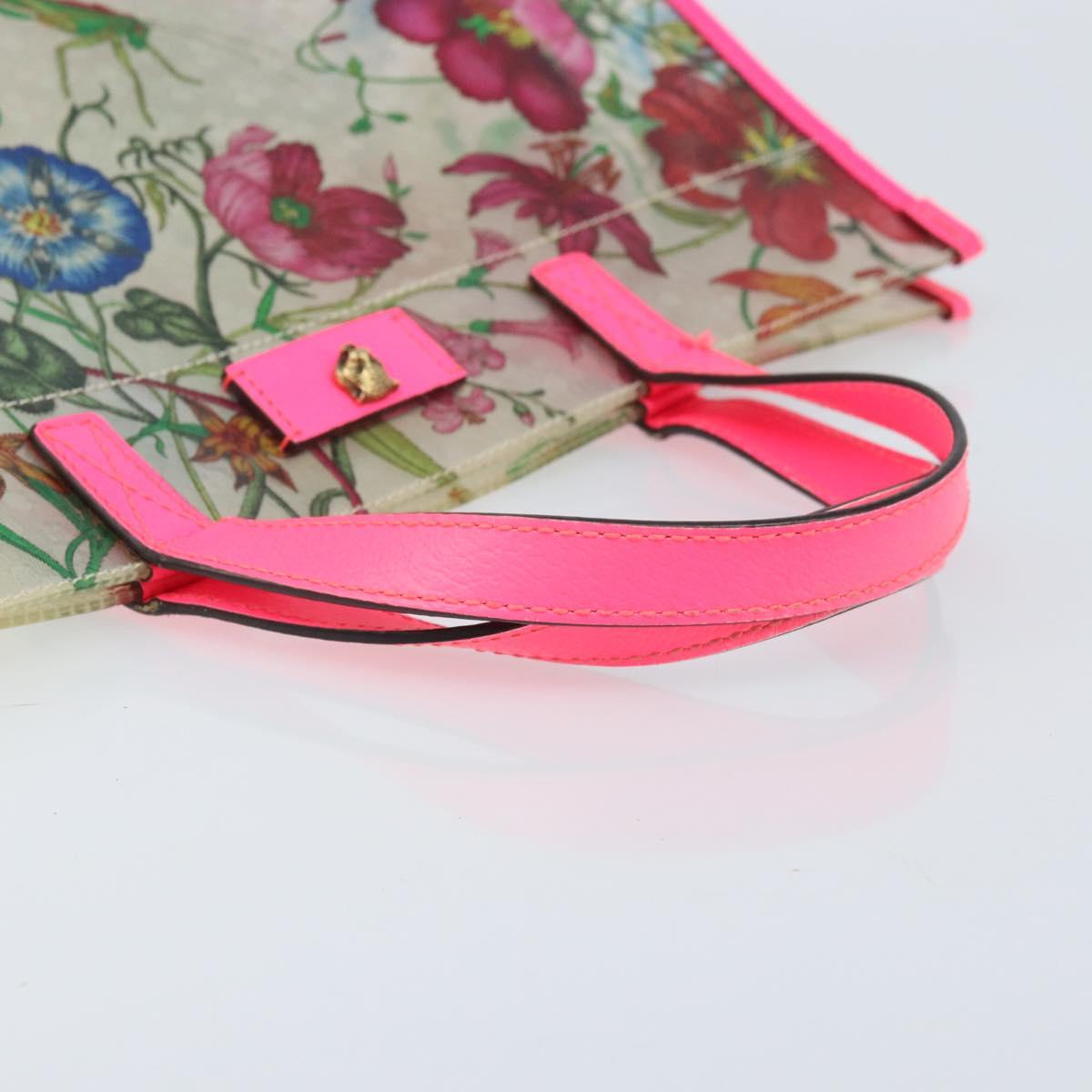 GUCCI Flora Pattern Hand Bag Vinyl Clear Pink 548713 Auth mr2229