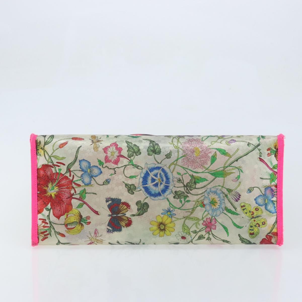 GUCCI Flora Pattern Hand Bag Vinyl Clear Pink 548713 Auth mr2229