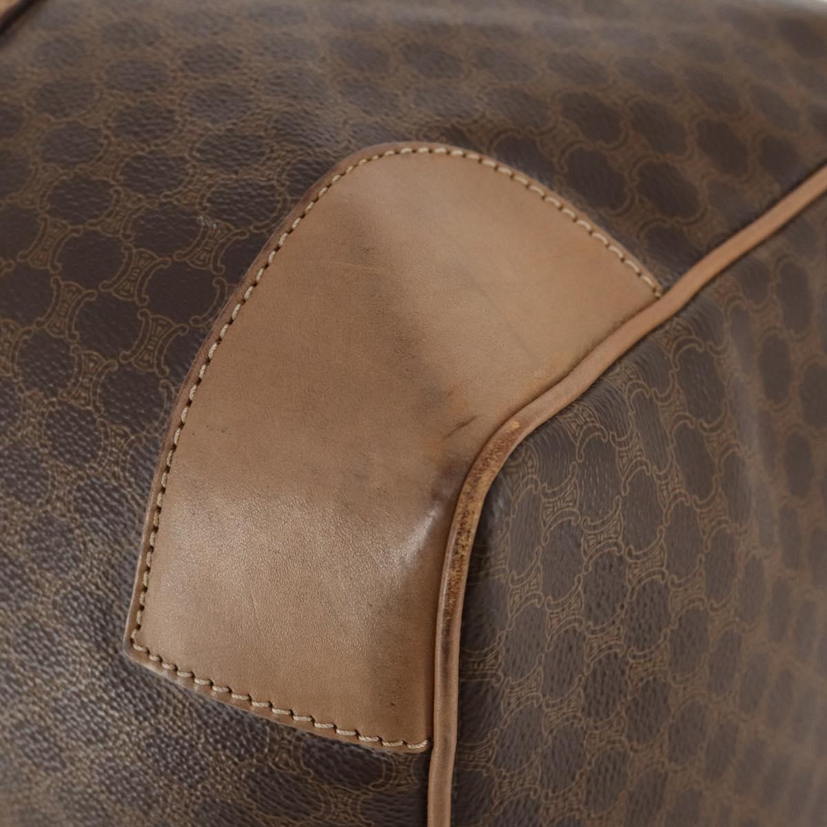 CELINE Macadam Canvas Boston Bag PVC Leather Brown Gold Auth mr2233