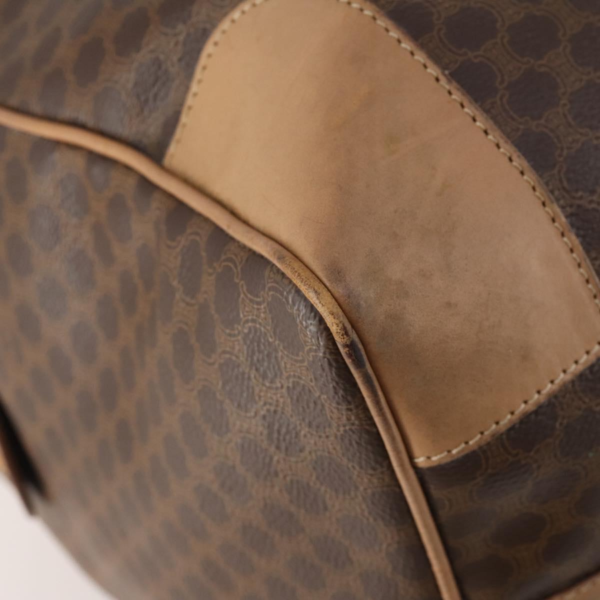 CELINE Macadam Canvas Boston Bag PVC Leather Brown Gold Auth mr2233