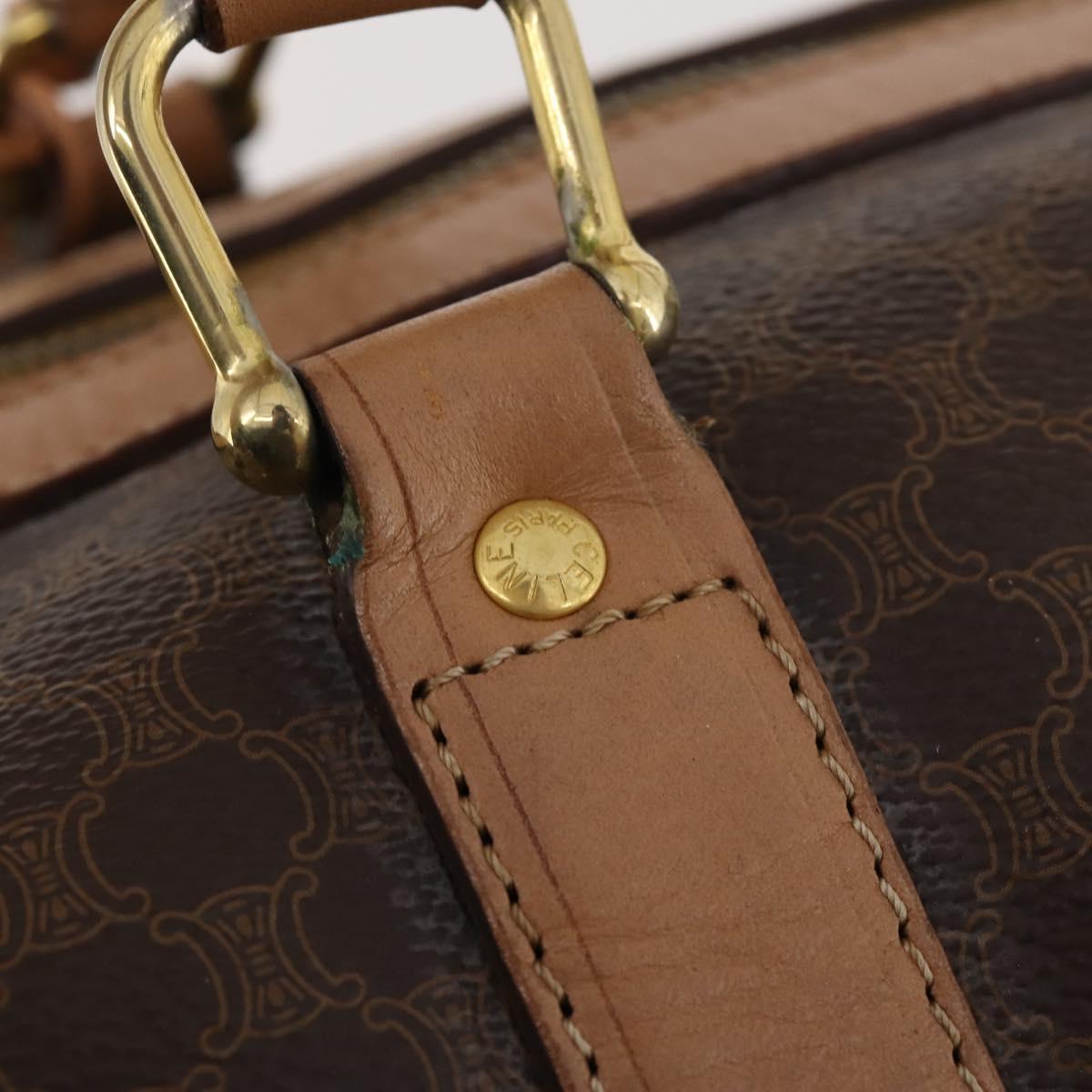 CELINE Macadam Canvas Boston Bag PVC Leather Brown Gold Auth mr2233