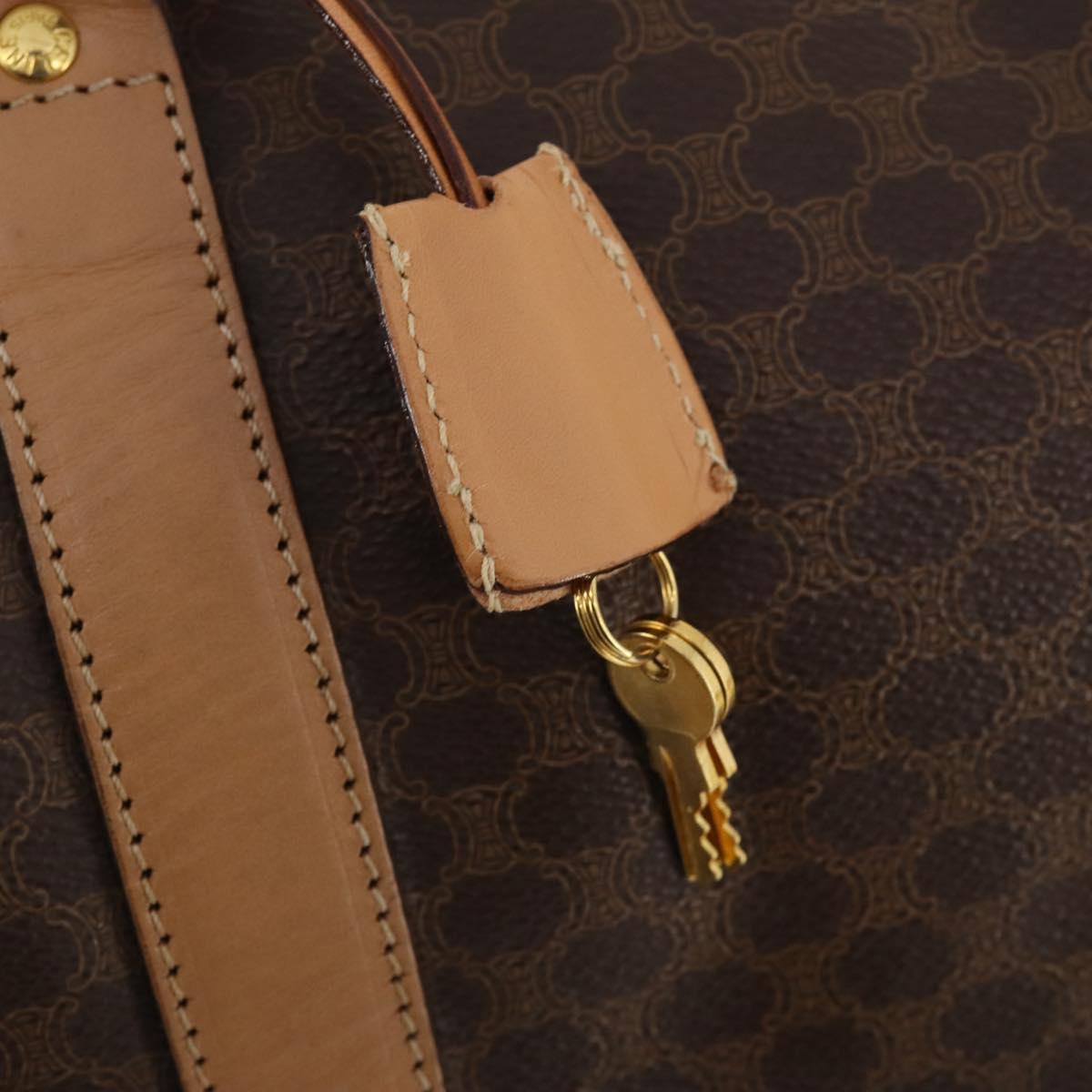 CELINE Macadam Canvas Boston Bag PVC Leather Brown Gold Auth mr2233