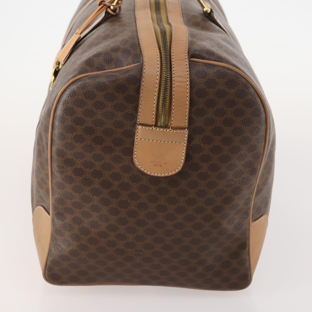 CELINE Macadam Canvas Boston Bag PVC Leather Brown Gold Auth mr2233
