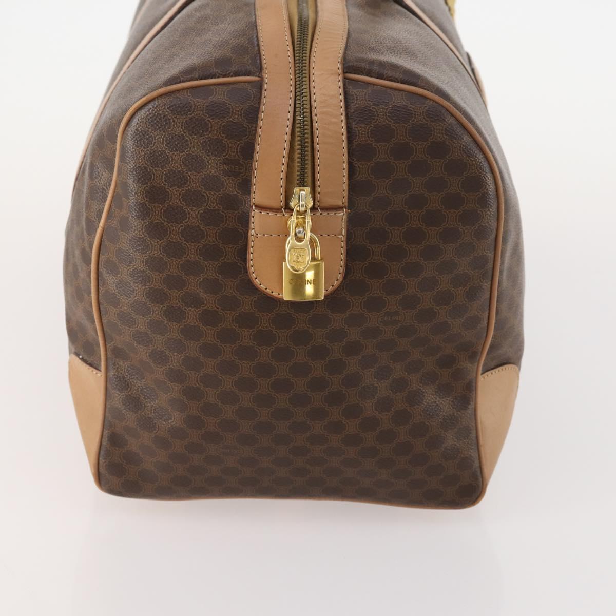 CELINE Macadam Canvas Boston Bag PVC Leather Brown Gold Auth mr2233
