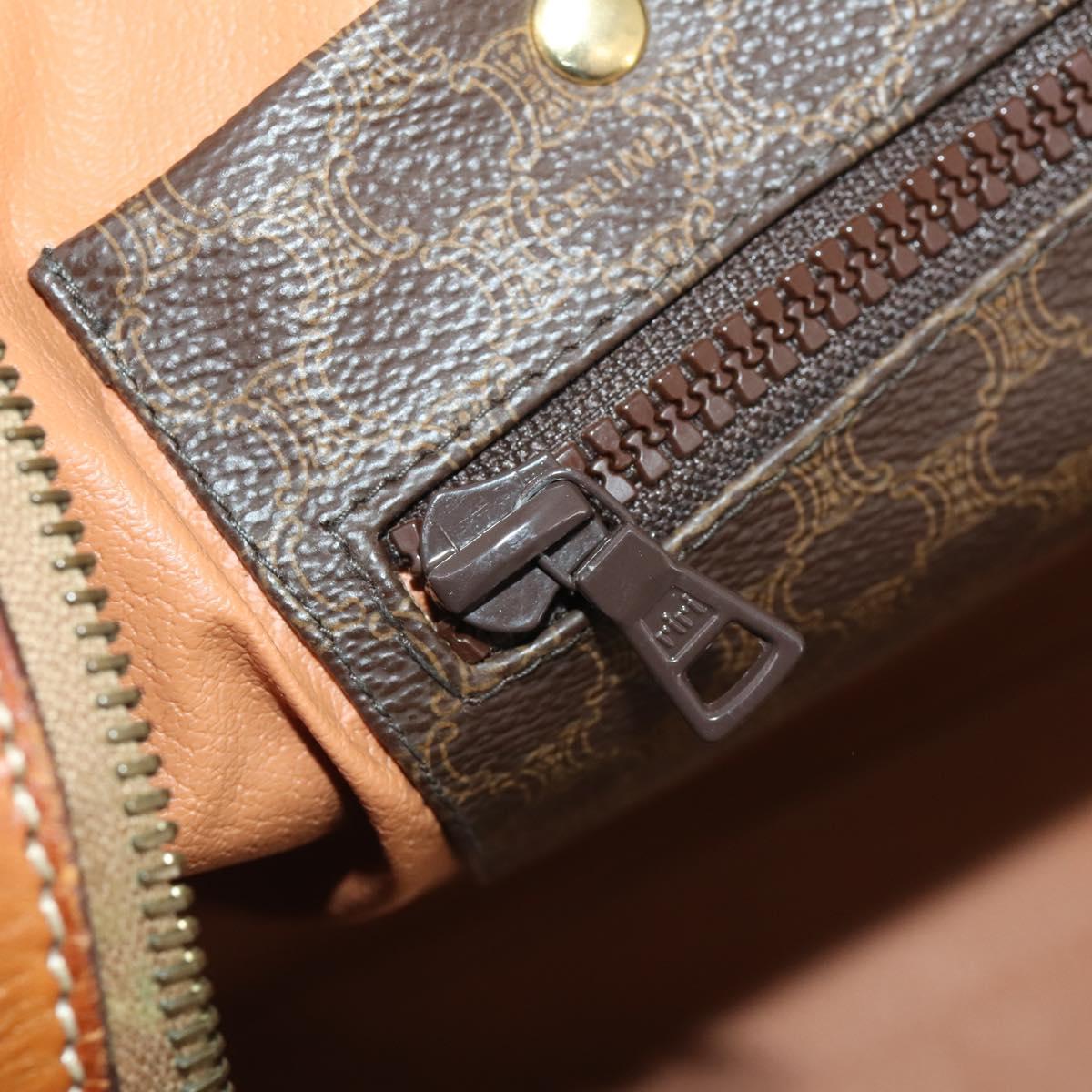 CELINE Macadam Canvas Boston Bag PVC Leather Brown Gold Auth mr2241