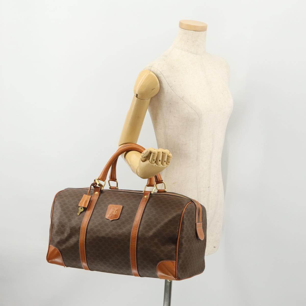 CELINE Macadam Canvas Boston Bag PVC Leather Brown Gold Auth mr2241