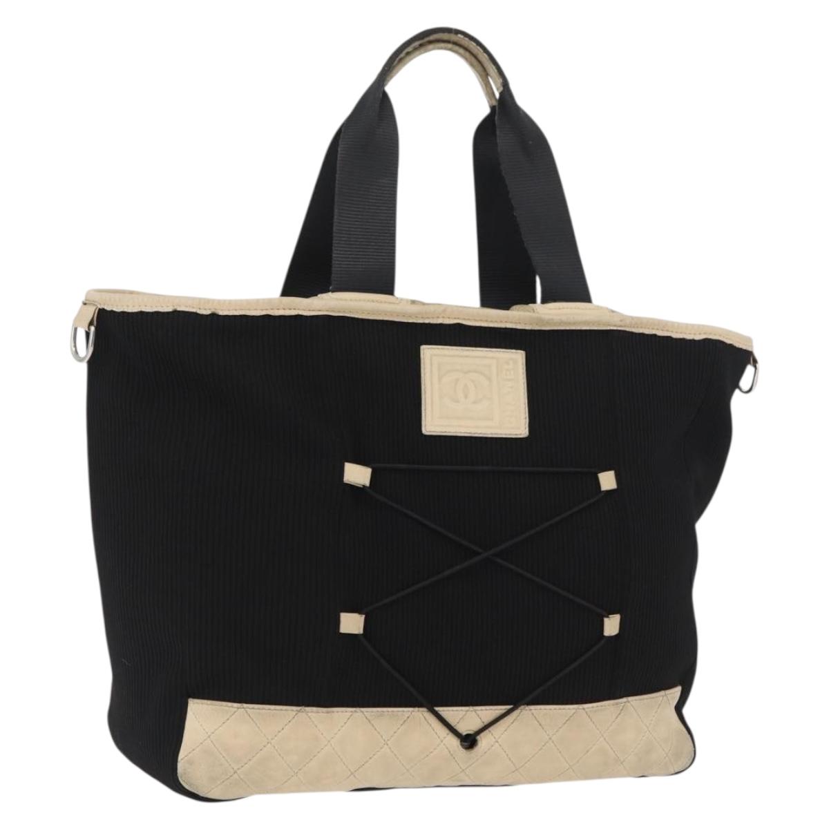 CHANEL Sports Hand Bag Canvas Black Silver CC Auth mr2244