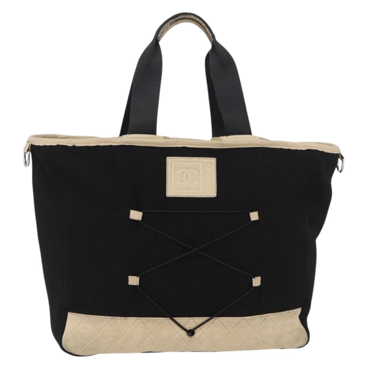 CHANEL Sports Hand Bag Canvas Black Silver CC Auth mr2244
