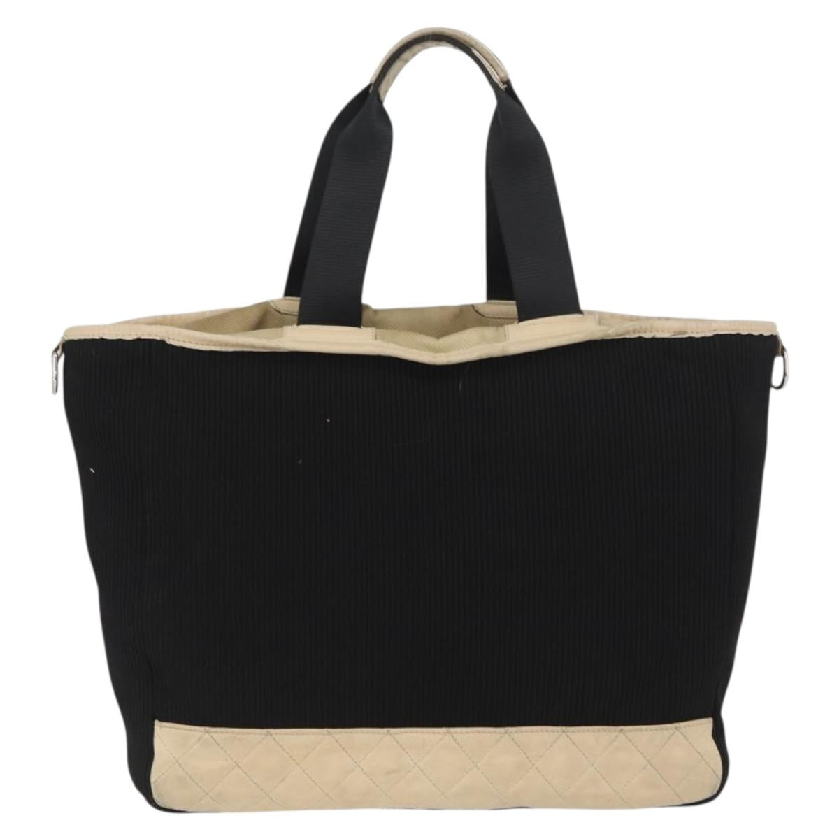 CHANEL Sports Hand Bag Canvas Black Silver CC Auth mr2244