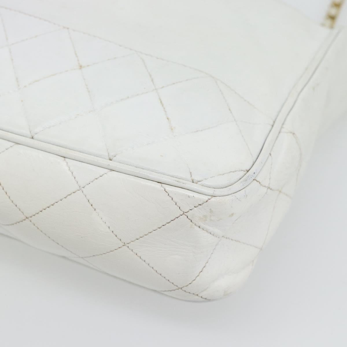 CHANEL Chain Shoulder Bag Leather White Gold CC Auth mr2247