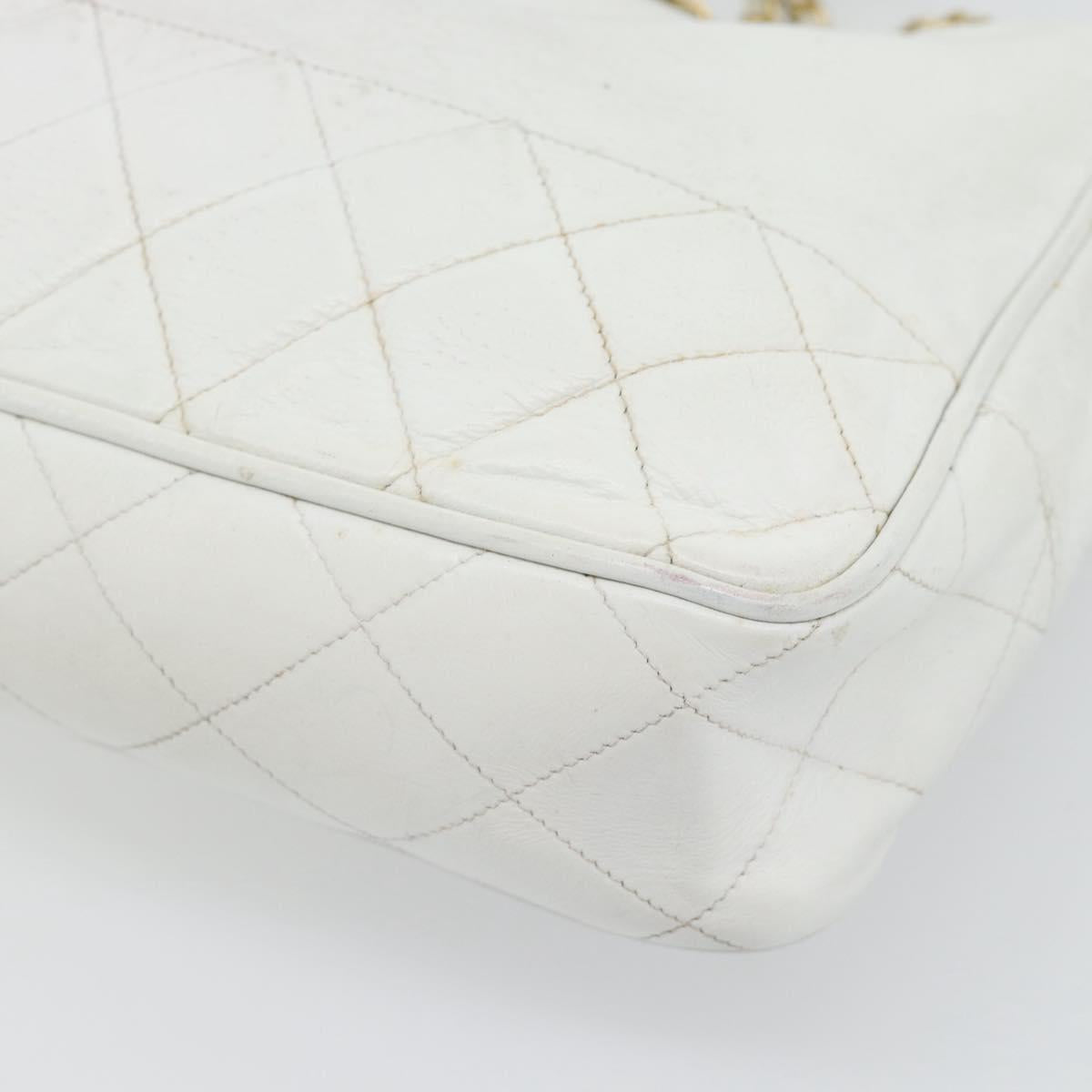 CHANEL Chain Shoulder Bag Leather White Gold CC Auth mr2247