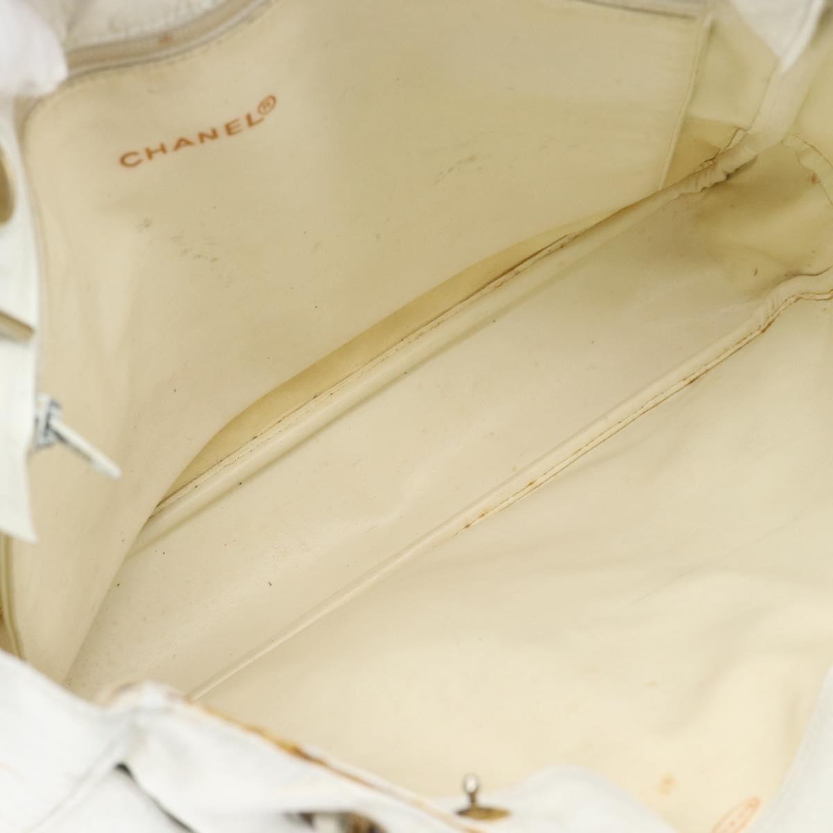 CHANEL Chain Shoulder Bag Leather White Gold CC Auth mr2247