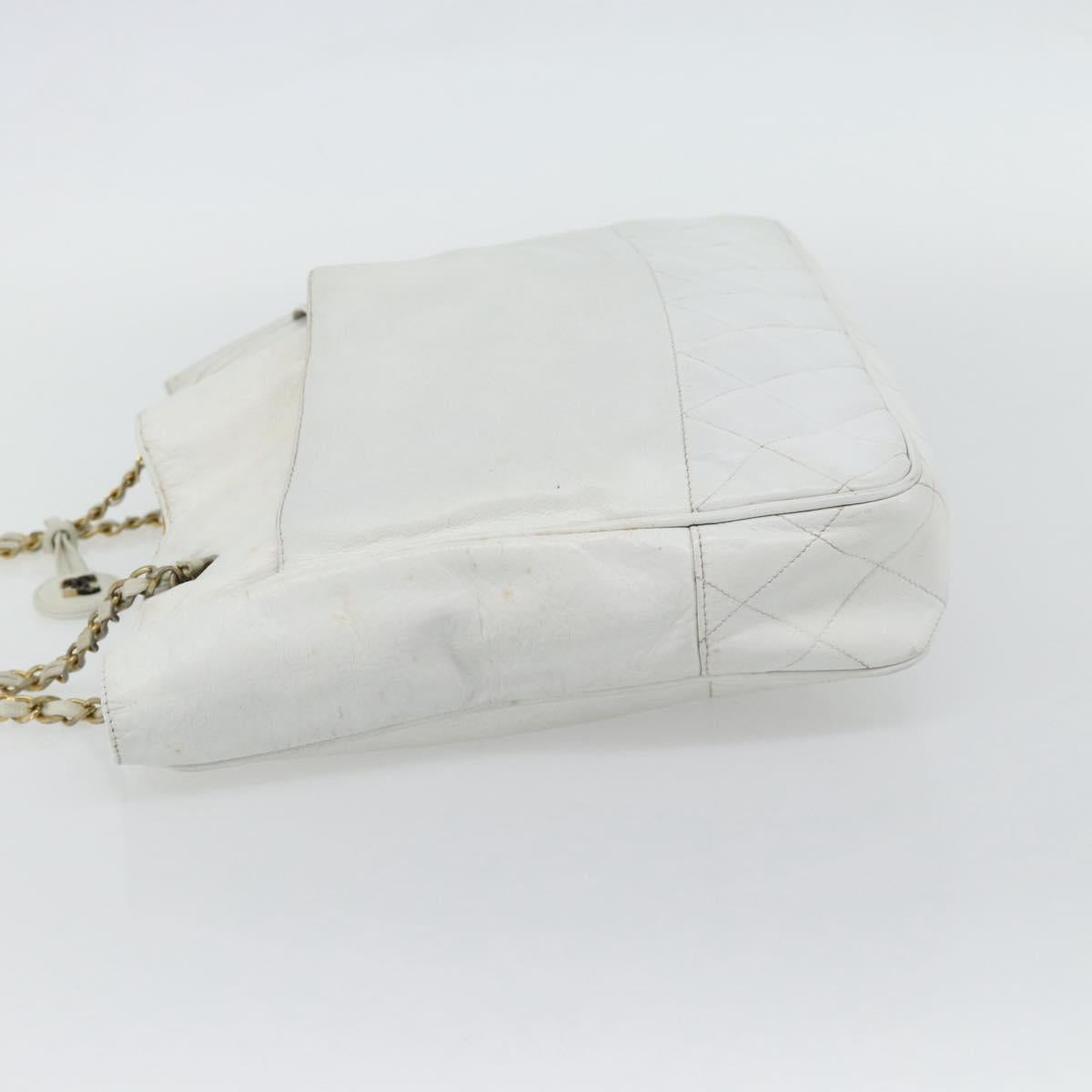 CHANEL Chain Shoulder Bag Leather White Gold CC Auth mr2247