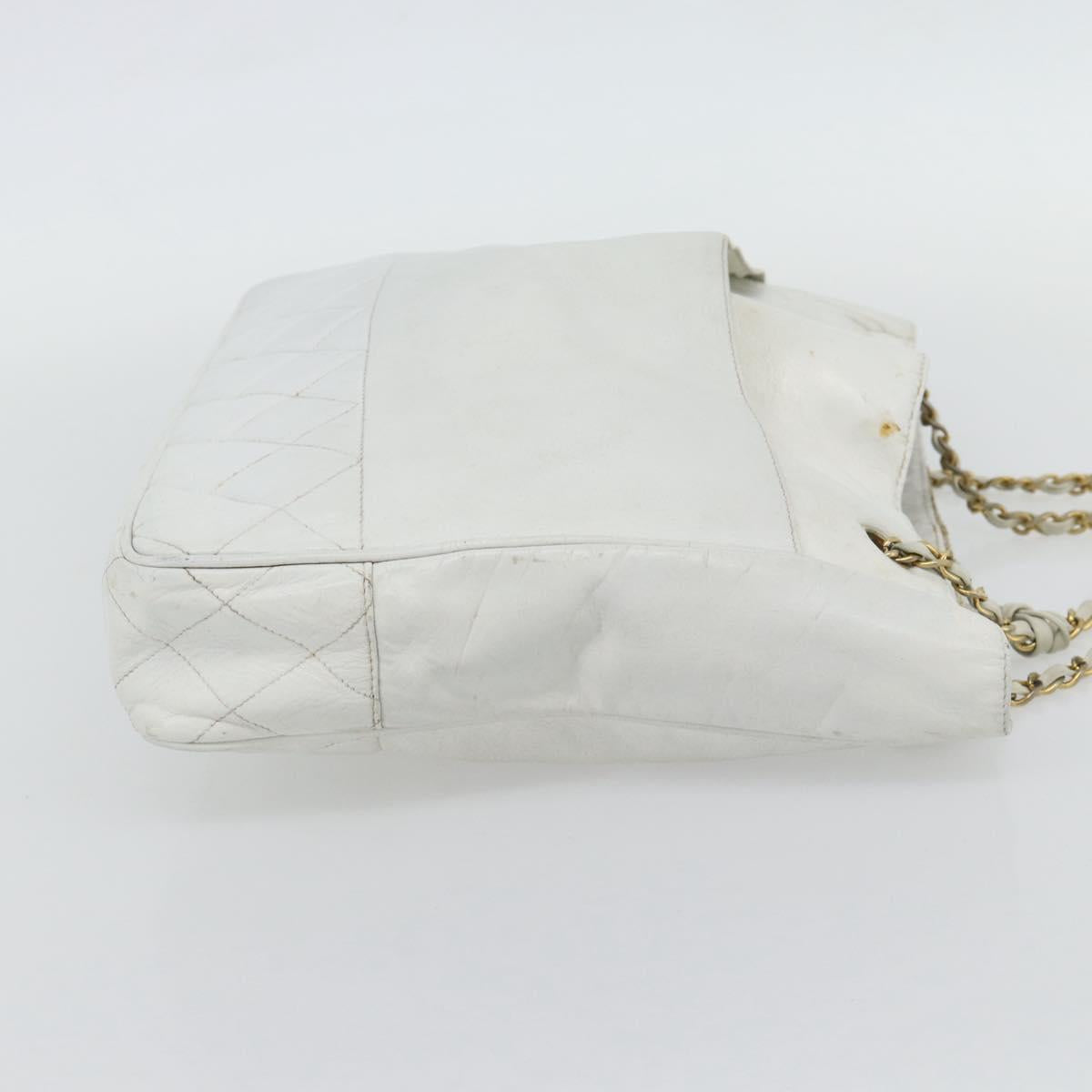 CHANEL Chain Shoulder Bag Leather White Gold CC Auth mr2247