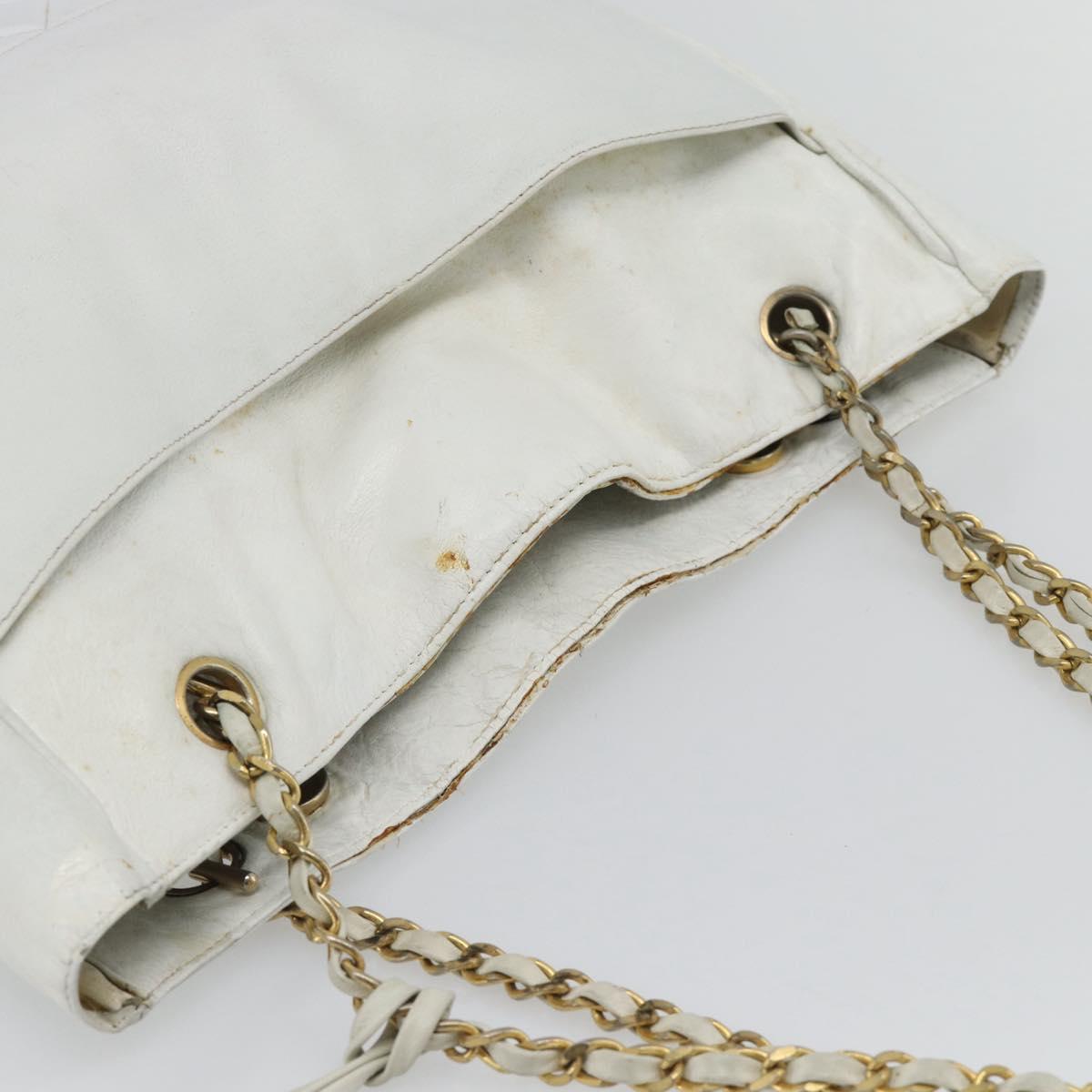 CHANEL Chain Shoulder Bag Leather White Gold CC Auth mr2247