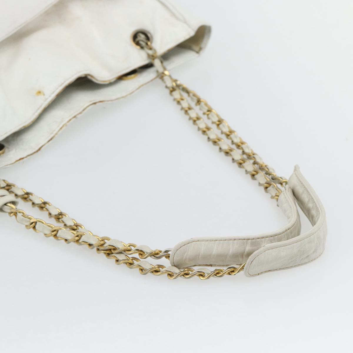 CHANEL Chain Shoulder Bag Leather White Gold CC Auth mr2247