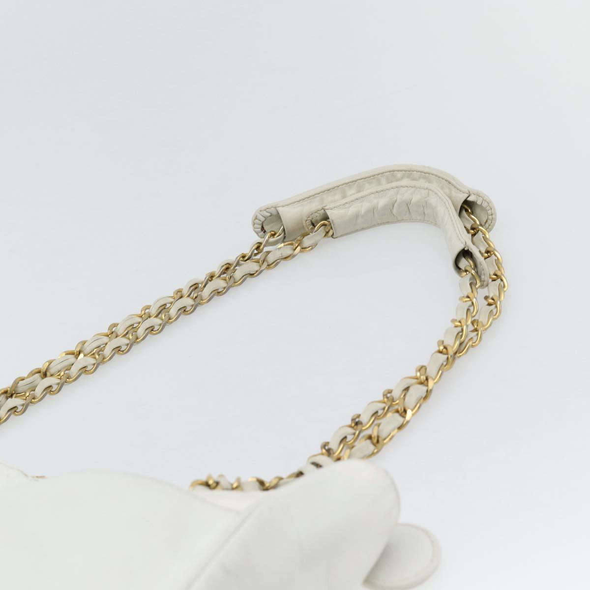 CHANEL Chain Shoulder Bag Leather White Gold CC Auth mr2247