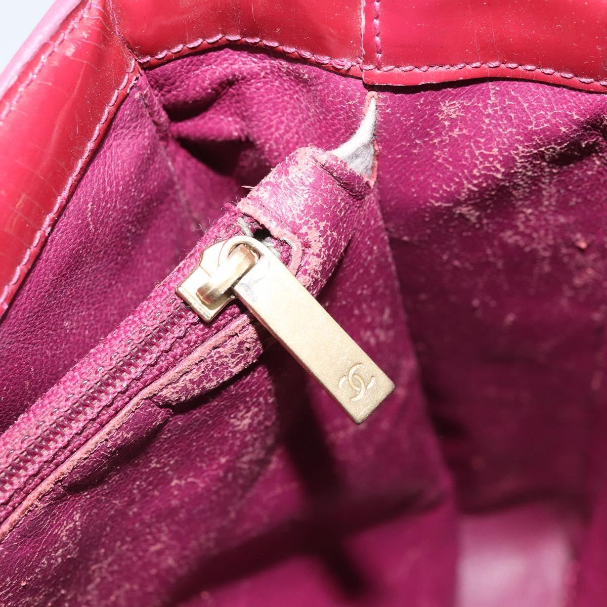 CHANEL Tote Bag Patent leather Red Gold CC Auth mr2255