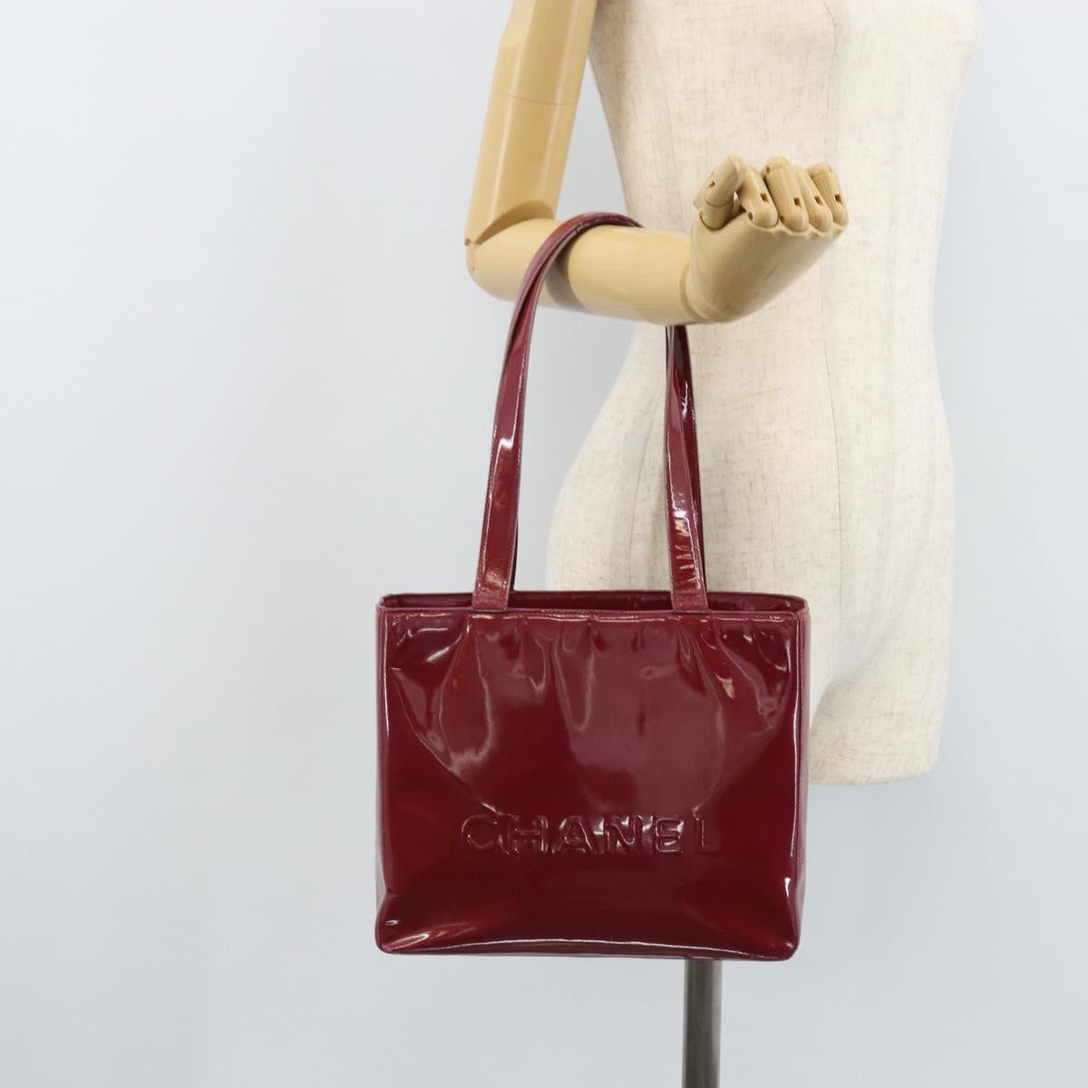 CHANEL Tote Bag Patent leather Red Gold CC Auth mr2255