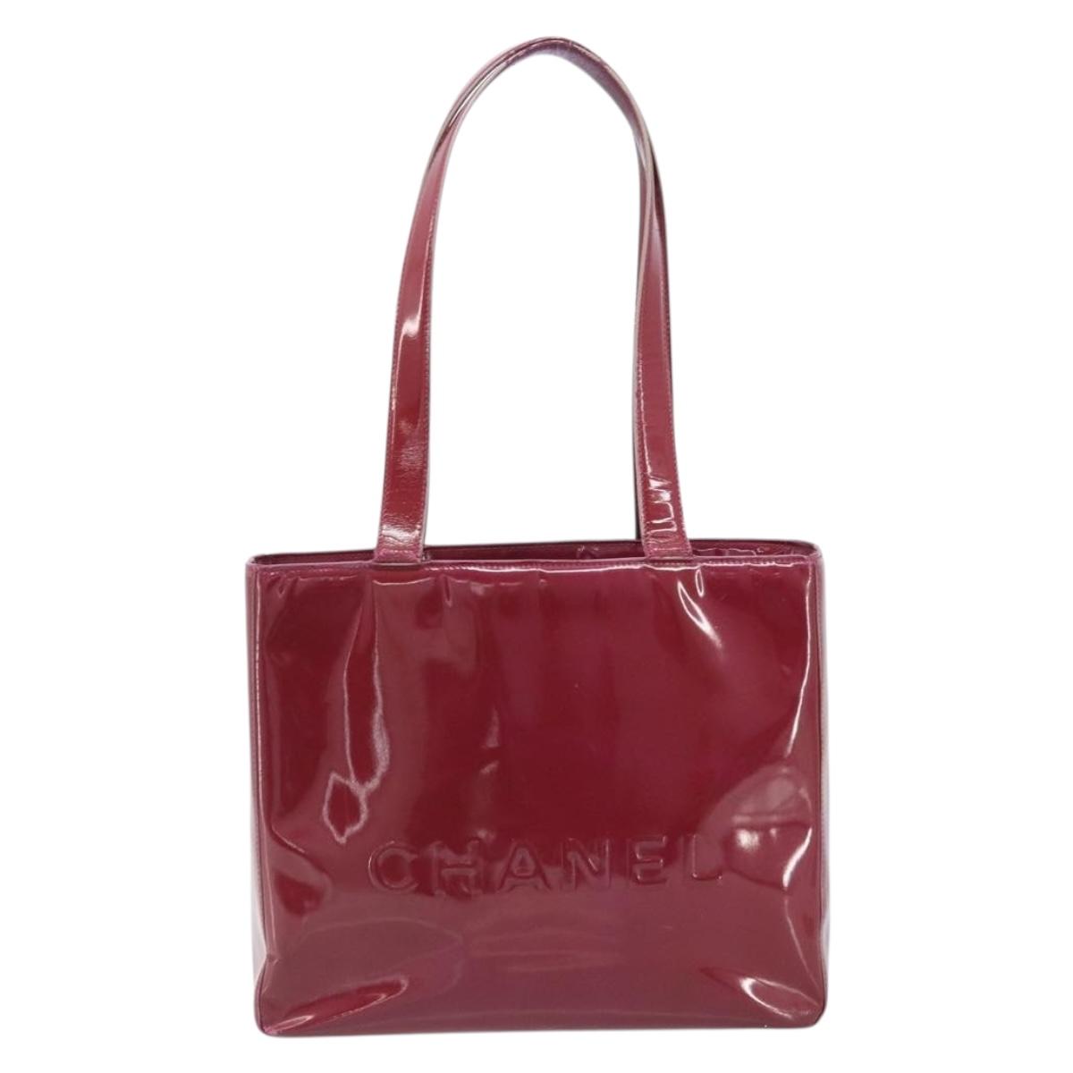 CHANEL Tote Bag Patent leather Red Gold CC Auth mr2255