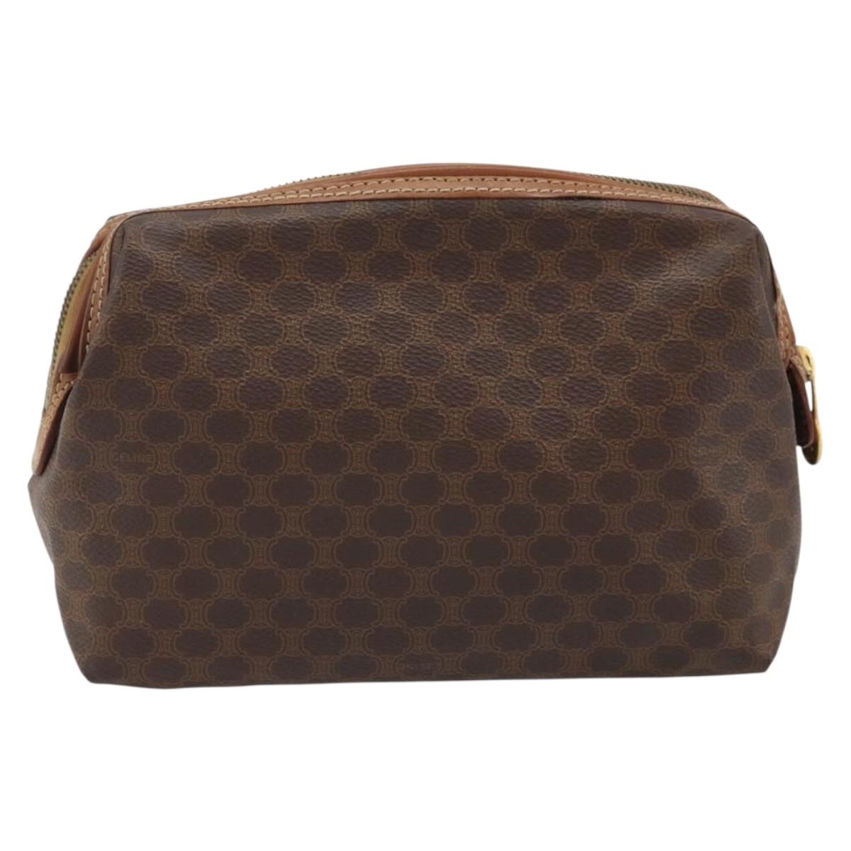 CELINE Macadam Canvas Pouch PVC Leather Brown Gold Auth mr2257
