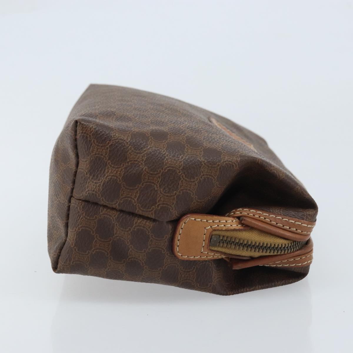 CELINE Macadam Canvas Pouch PVC Leather Brown Gold Auth mr2257