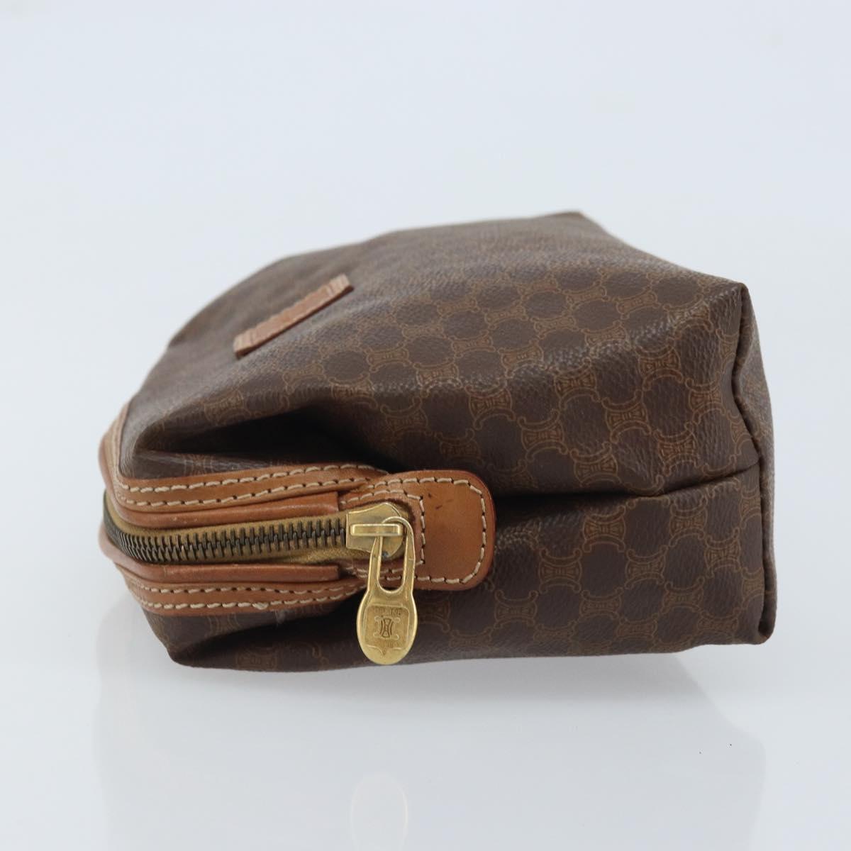 CELINE Macadam Canvas Pouch PVC Leather Brown Gold Auth mr2257