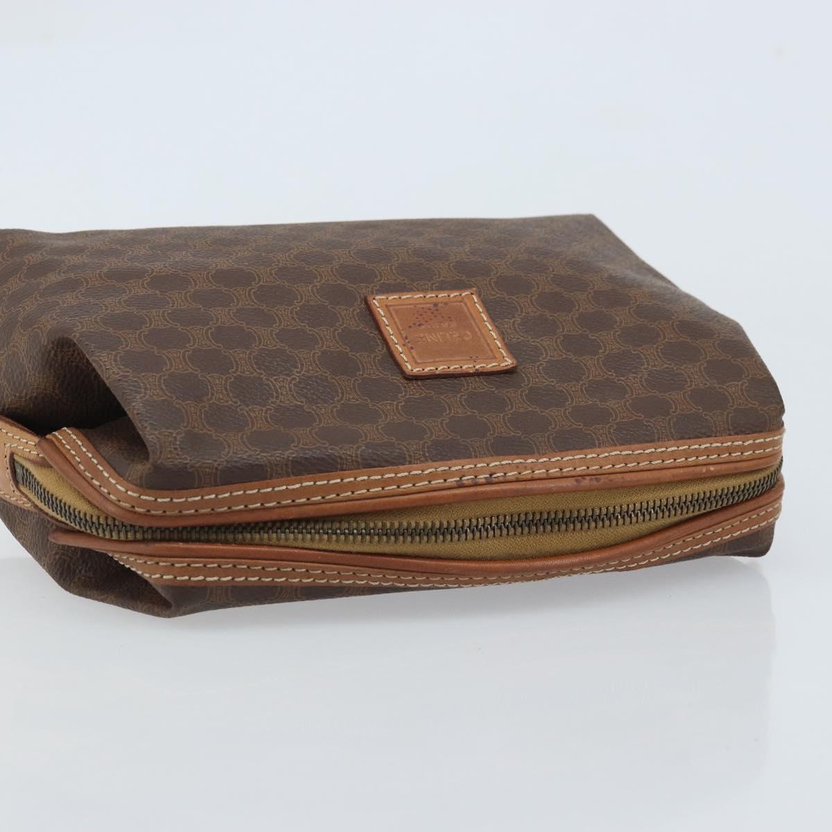 CELINE Macadam Canvas Pouch PVC Leather Brown Gold Auth mr2257