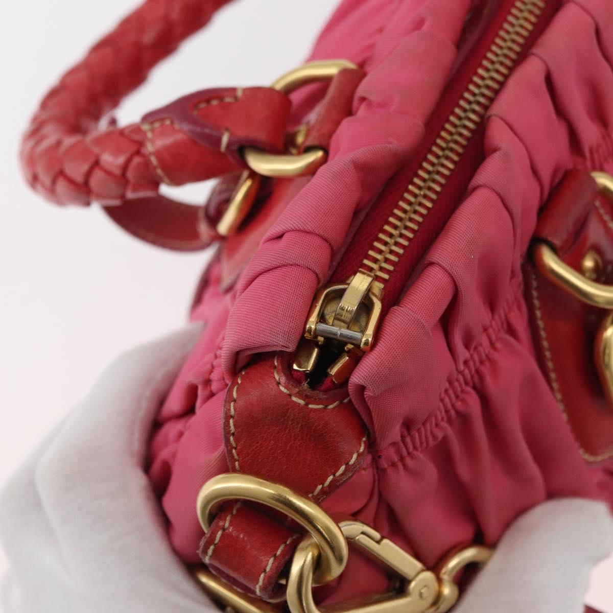 PRADA Shoulder Bag Nylon Leather 2way Pink Gold Auth mr2258