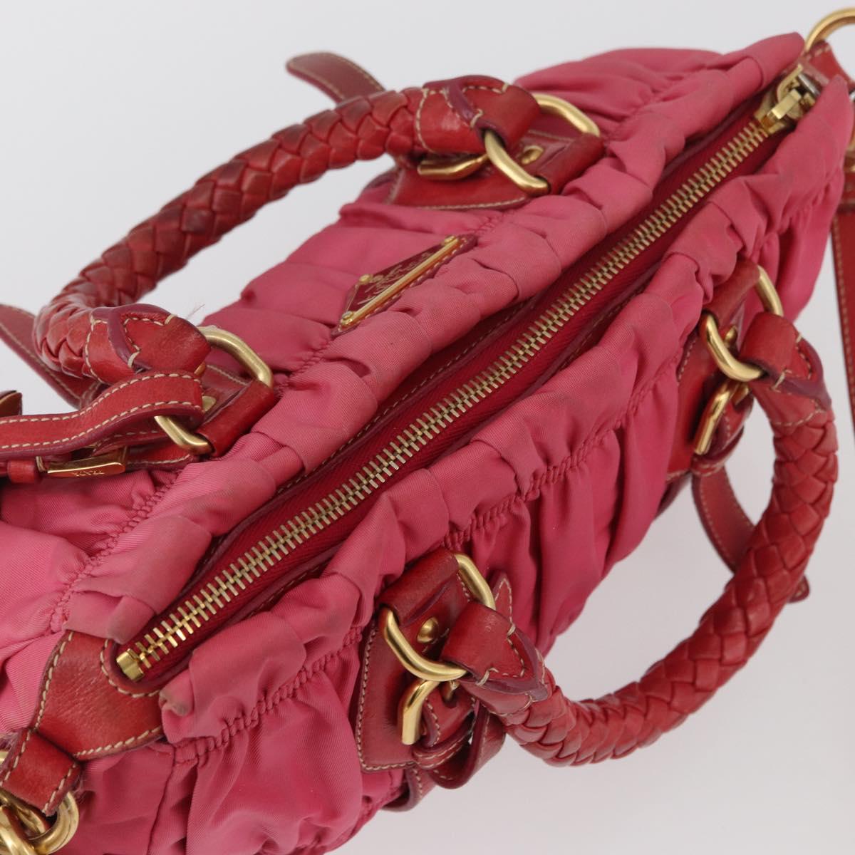 PRADA Shoulder Bag Nylon Leather 2way Pink Gold Auth mr2258