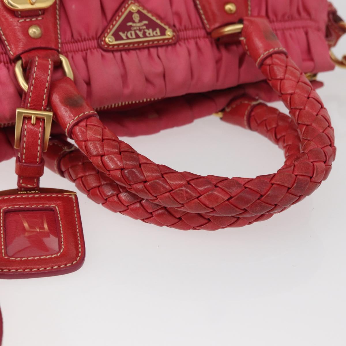 PRADA Shoulder Bag Nylon Leather 2way Pink Gold Auth mr2258