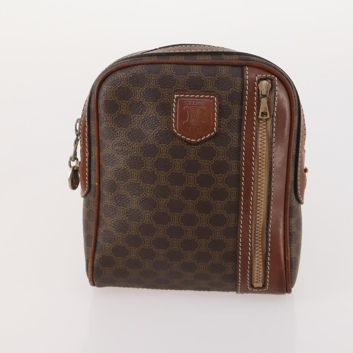 CELINE Macadam Canvas Clutch Bag PVC Leather 5 Set Brown Gold Auth mr2262