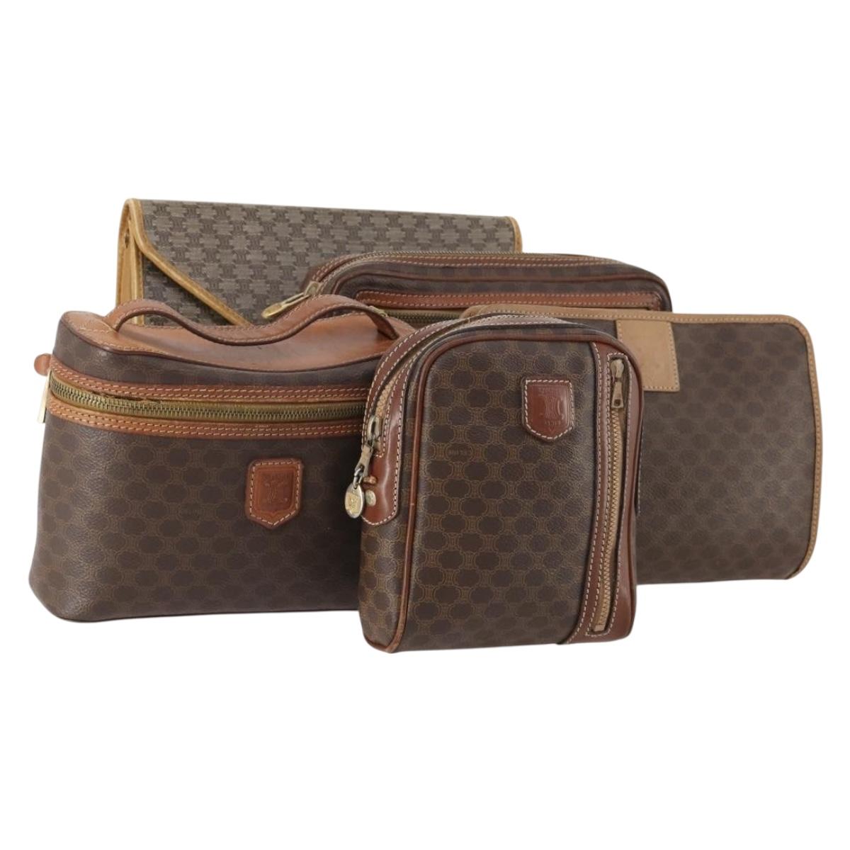 CELINE Macadam Canvas Clutch Bag PVC Leather 5 Set Brown Gold Auth mr2262