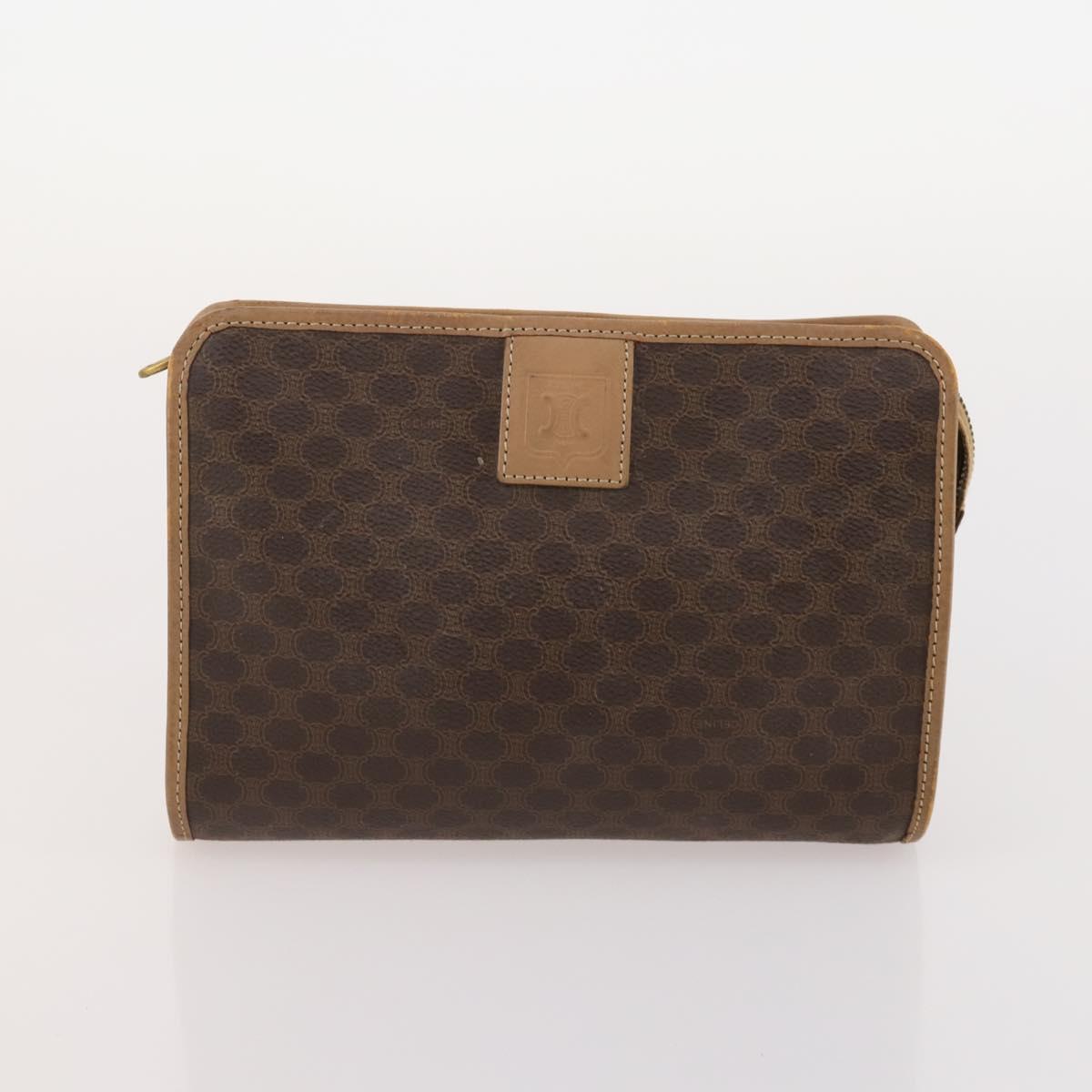 CELINE Macadam Canvas Clutch Bag PVC Leather 5 Set Brown Gold Auth mr2262
