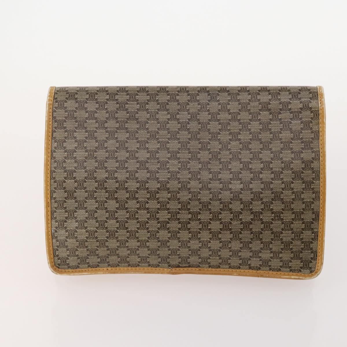 CELINE Macadam Canvas Clutch Bag PVC Leather 5 Set Brown Gold Auth mr2262