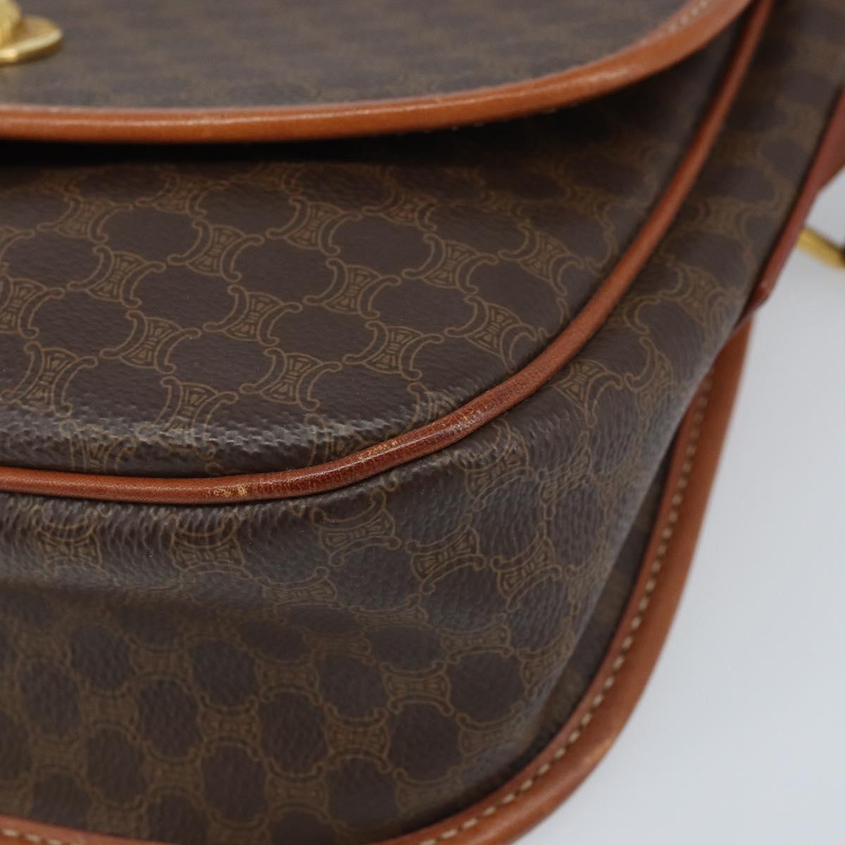 CELINE Macadam Canvas Star Ball Shoulder Bag PVC Leather Brown Gold Auth mr2264