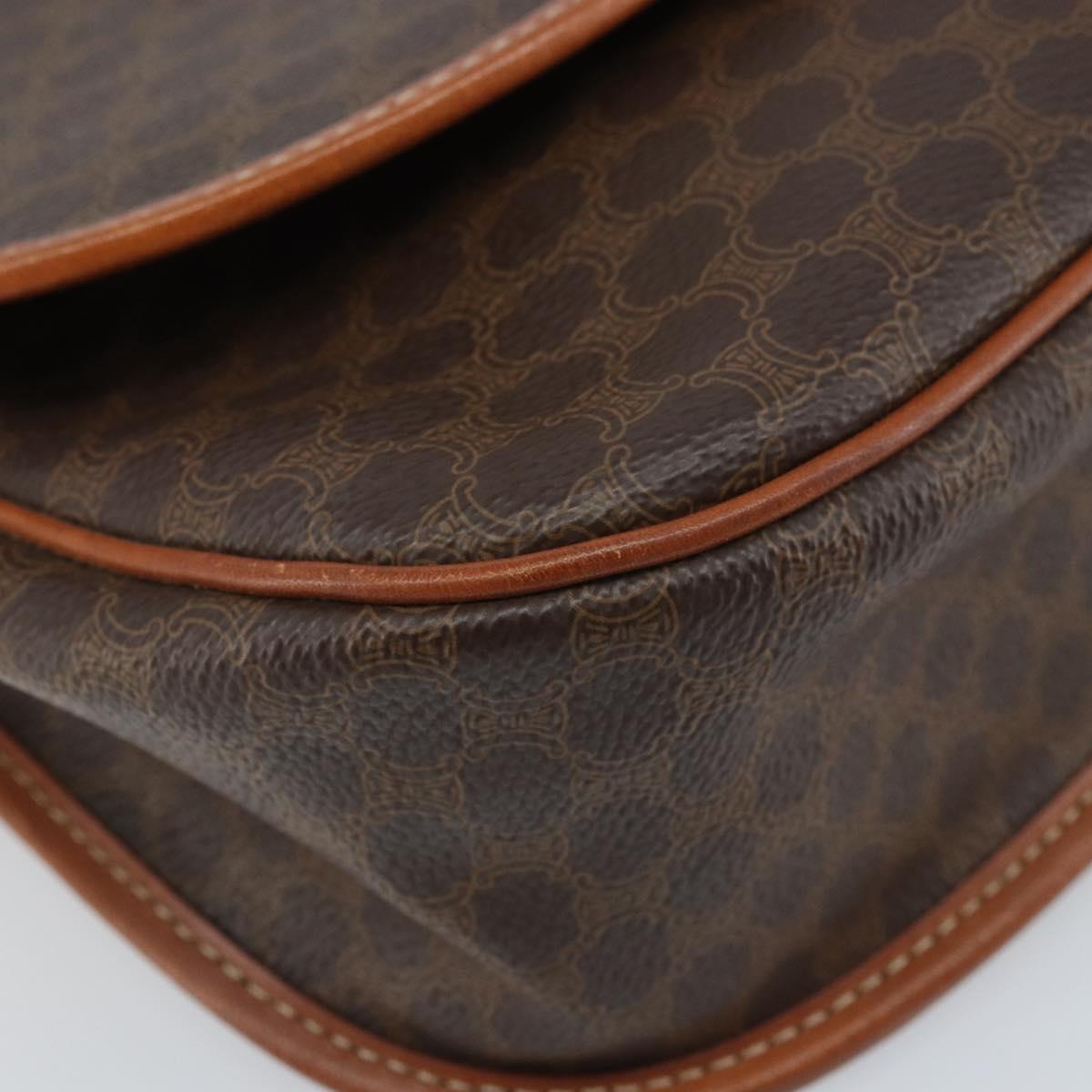 CELINE Macadam Canvas Star Ball Shoulder Bag PVC Leather Brown Gold Auth mr2264