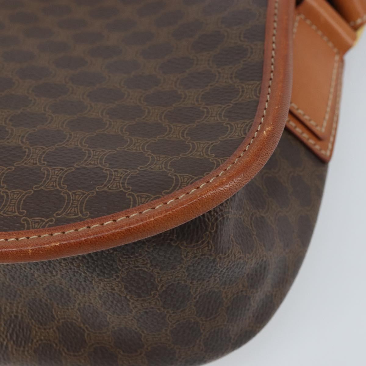 CELINE Macadam Canvas Star Ball Shoulder Bag PVC Leather Brown Gold Auth mr2264
