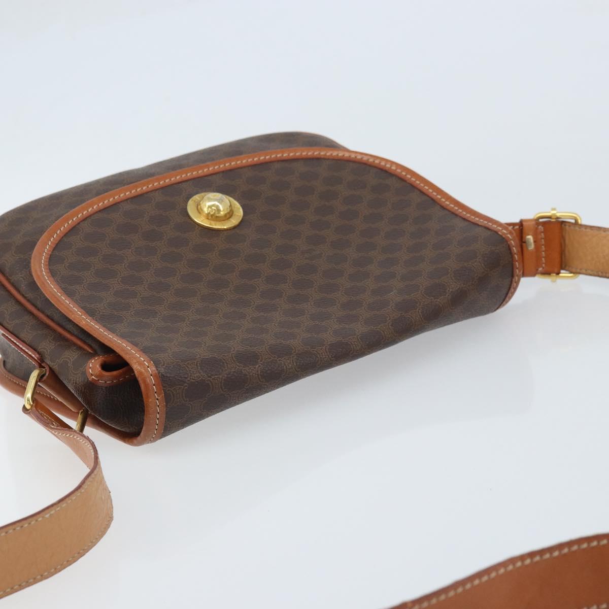 CELINE Macadam Canvas Star Ball Shoulder Bag PVC Leather Brown Gold Auth mr2264