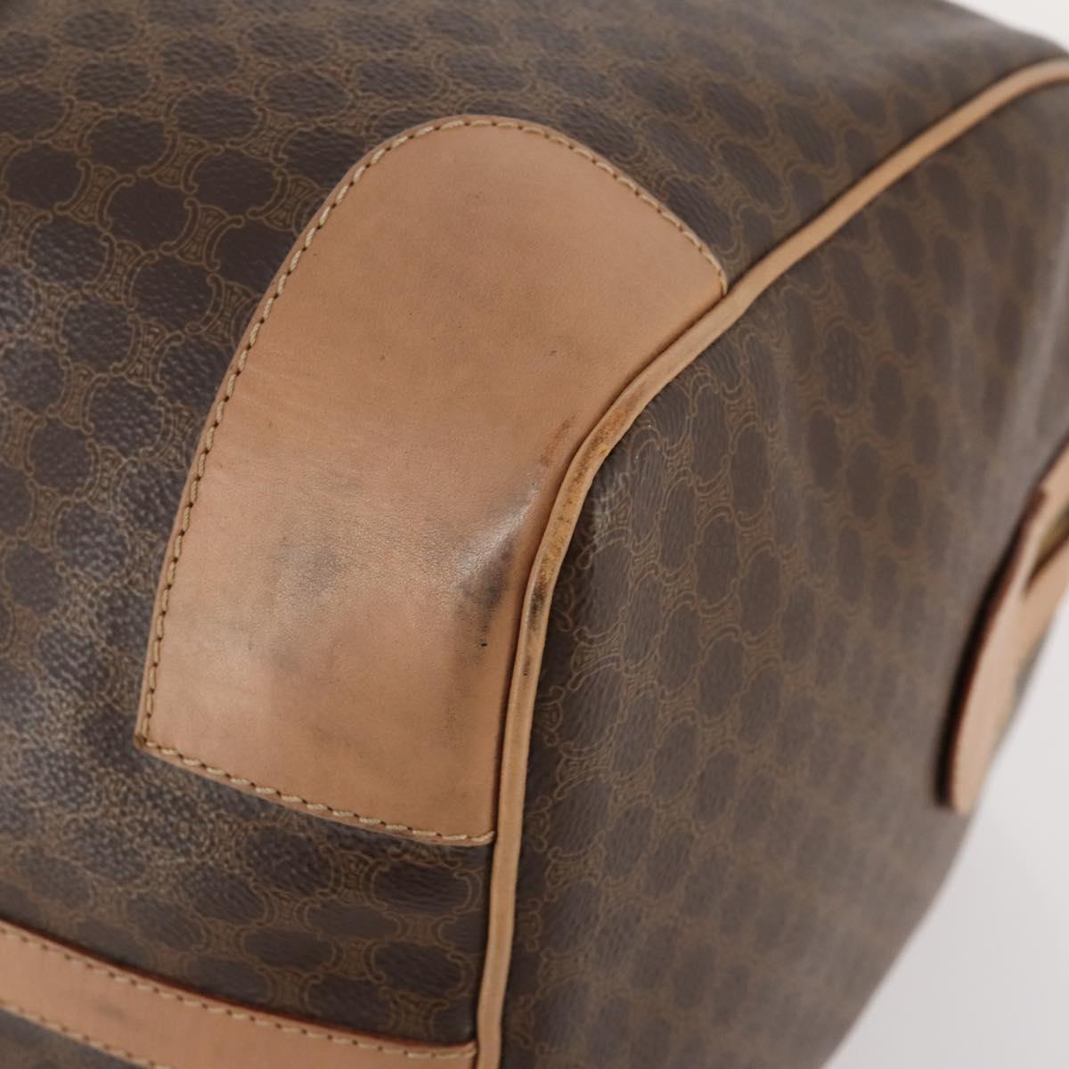 CELINE Macadam Canvas Boston Bag PVC Leather Brown Gold Auth mr2267
