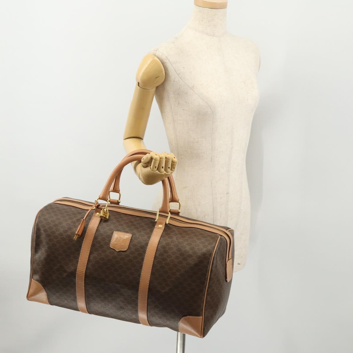 CELINE Macadam Canvas Boston Bag PVC Leather Brown Gold Auth mr2267