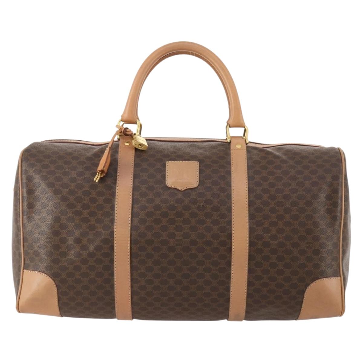 CELINE Macadam Canvas Boston Bag PVC Leather Brown Gold Auth mr2267
