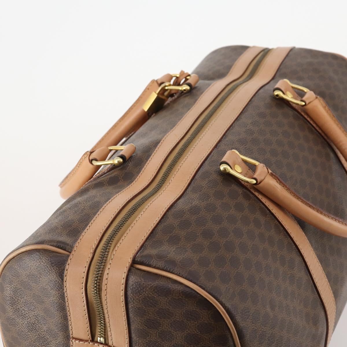 CELINE Macadam Canvas Boston Bag PVC Leather Brown Gold Auth mr2267