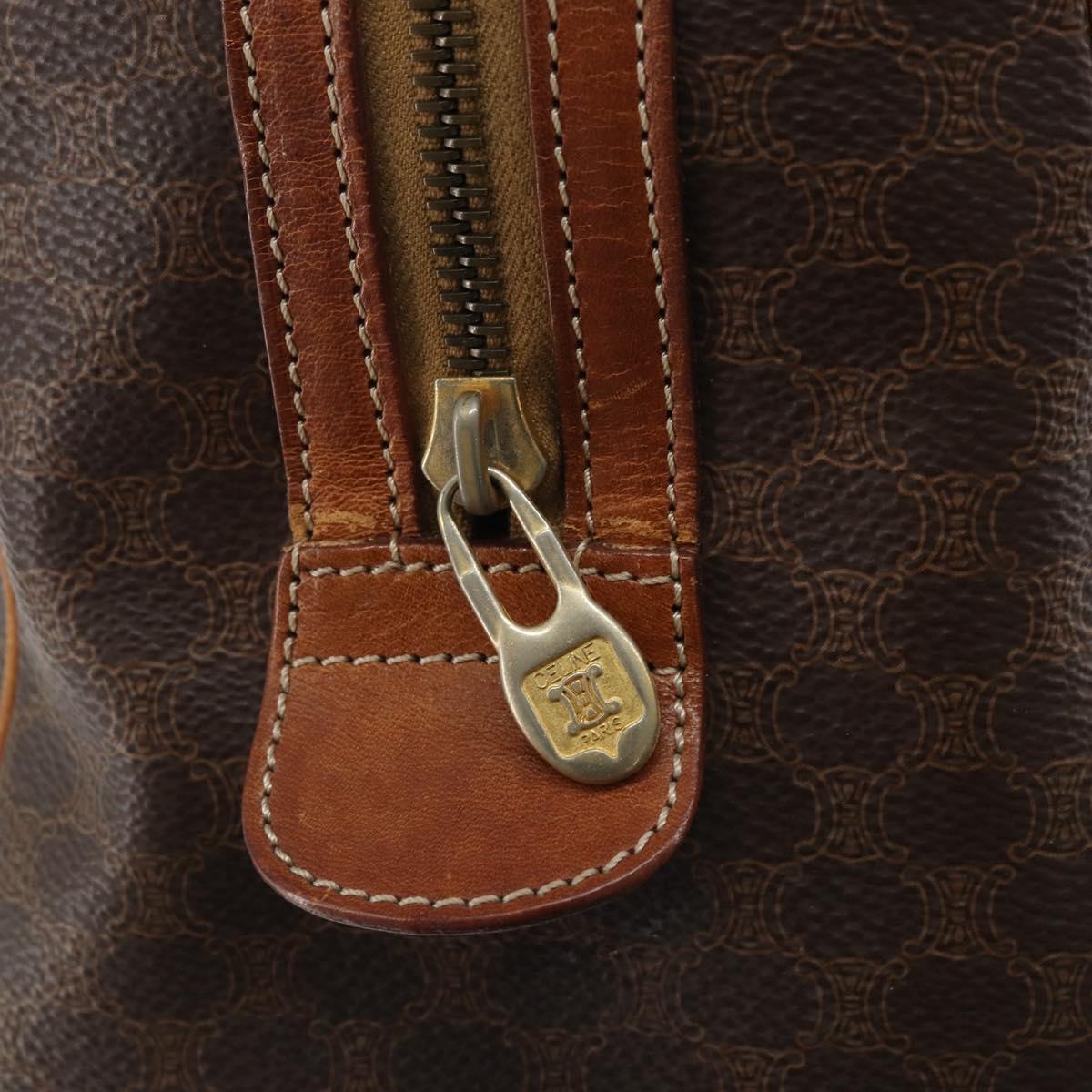 CELINE Macadam Canvas Hand Bag PVC Leather Brown Gold Auth mr2268