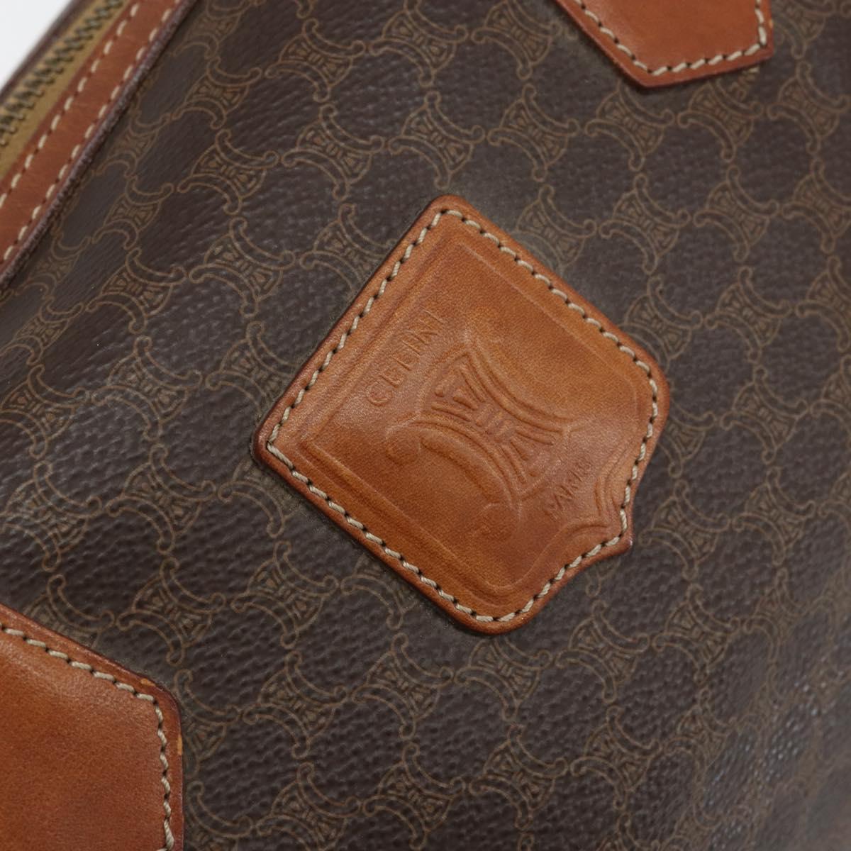 CELINE Macadam Canvas Hand Bag PVC Leather Brown Gold Auth mr2268